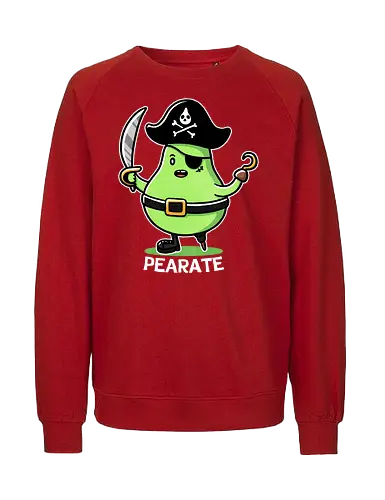 Pirate Pear - cartoon, fruit, pear fruit, nature, healthy eating, gardening, organic, juice, diet, vitamins, food art, Pirate, Pirate theme, Pirate art, Cartoon pirate, Funny pirate, Pirate decor, Nautical design, Pirate illustration, Pirate gifts, Alternate universe - Fairtrade Sweatshirt
