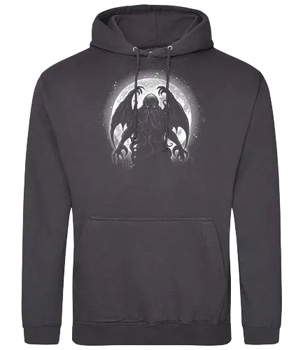 Moonlight Cthuhlu  - moon, Lovecraft, Cthulhu Mythos, Horror Art, Cosmic Horror, Eldritch, Cthulhu Cult, Vintage Horror, Geek Art, Fantasy Illustration, Dark Fantasy - Standard Hoodie