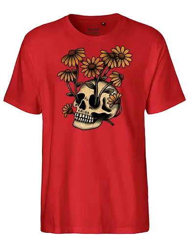 Undead bloom - flower, floral, botanical, nature, garden, spring, blossom, petals, florist, wildflowers, skeleton, skeleton design, skeleton art, skull, halloween, spooky, creepy, gothic, bones, dark fashion - Fairtrade T-Shirt