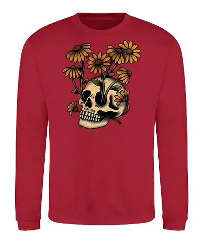 Undead bloom - flower, floral, botanical, nature, garden, spring, blossom, petals, florist, wildflowers, skeleton, skeleton design, skeleton art, skull, halloween, spooky, creepy, gothic, bones, dark fashion - Sweatshirt