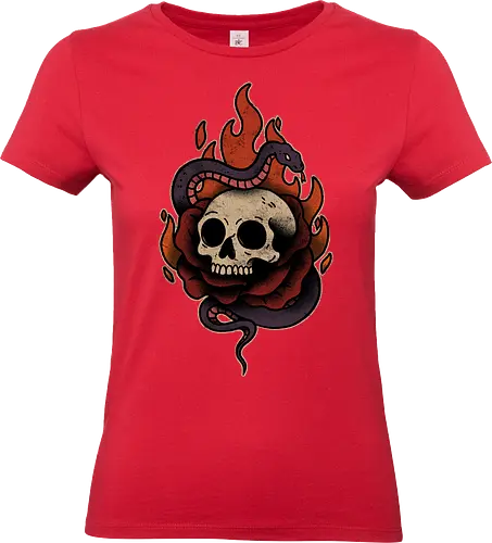 Skullfire Serpent - goth, skull, skeleton, fire, flame, snake, serpent, mythical creature, reptile, wildlife design, nature, urban jungle, serpentine, fantasy, spiritual - Standard T-Shirt (Frauen)