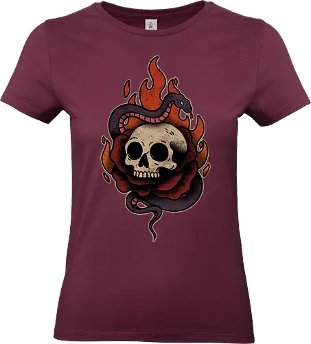 Skullfire Serpent - goth, skull, skeleton, fire, flame, snake, serpent, mythical creature, reptile, wildlife design, nature, urban jungle, serpentine, fantasy, spiritual - Standard T-Shirt (Frauen)