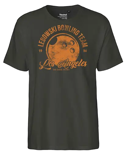 Lebowski bowling team - vintage, retro, Lebowski, bowling, bowling team, The Big Lebowski, Dudeism, funny bowling shirt, bowling gifts, retro bowling, Lebowski art, slacker culture - Fairtrade T-Shirt