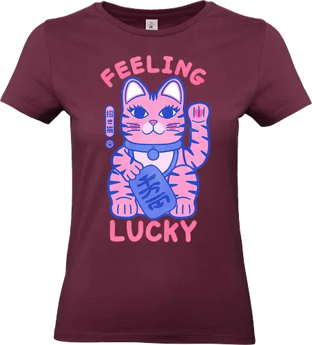 Feeling Lucky Cat - cat, maneki neko, lucky cat art, good luck cat, Japanese lucky cat, cat lover gift, cute cat design, fortune cat, kawaii cat, lucky charm, positive energy - Standard T-Shirt (Frauen)
