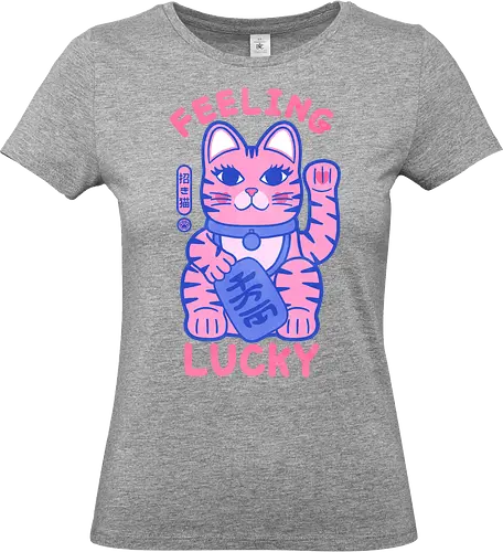 Feeling Lucky Cat - cat, maneki neko, lucky cat art, good luck cat, Japanese lucky cat, cat lover gift, cute cat design, fortune cat, kawaii cat, lucky charm, positive energy - Standard T-Shirt (Frauen)