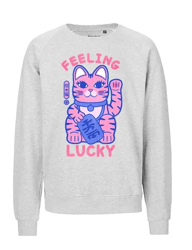 Feeling Lucky Cat - cat, maneki neko, lucky cat art, good luck cat, Japanese lucky cat, cat lover gift, cute cat design, fortune cat, kawaii cat, lucky charm, positive energy - Fairtrade Sweatshirt