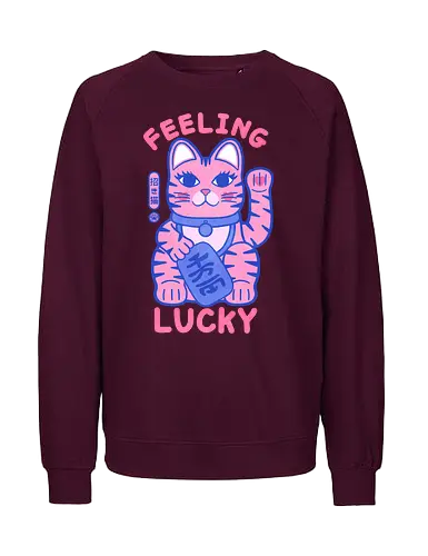 Feeling Lucky Cat - cat, maneki neko, lucky cat art, good luck cat, Japanese lucky cat, cat lover gift, cute cat design, fortune cat, kawaii cat, lucky charm, positive energy - Fairtrade Sweatshirt