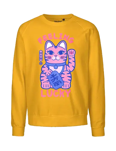 Feeling Lucky Cat - cat, maneki neko, lucky cat art, good luck cat, Japanese lucky cat, cat lover gift, cute cat design, fortune cat, kawaii cat, lucky charm, positive energy - Fairtrade Sweatshirt