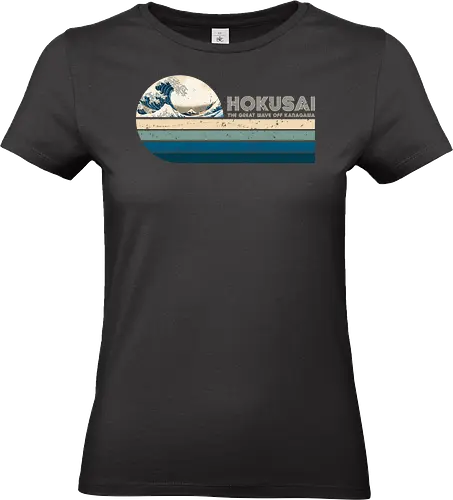 Retro Hokusai - retro, rebel, 70s, movies, hokusai, great wave off kanagawa, japanese art, woodblock, japan, millenium space ship - Standard T-Shirt (Frauen)