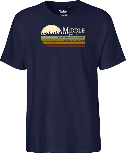 Retro Middle Earth - retro, rebel, 70s, movies, films, lotr, wizard japanese art, woodblock, japan, fantasy - Fairtrade T-Shirt