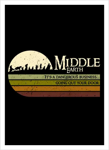 Retro Middle Earth - retro, rebel, 70s, movies, films, lotr, wizard japanese art, woodblock, japan, fantasy - Kunstdruck