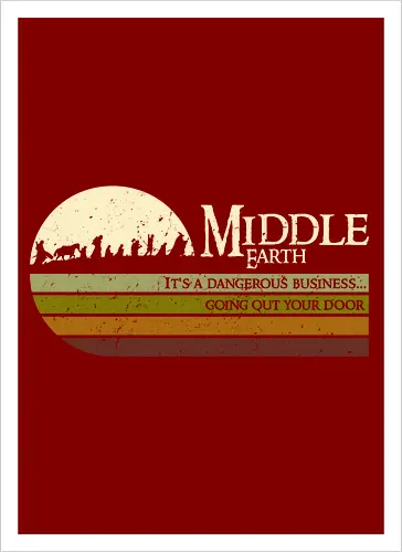 Retro Middle Earth - retro, rebel, 70s, movies, films, lotr, wizard japanese art, woodblock, japan, fantasy - Kunstdruck