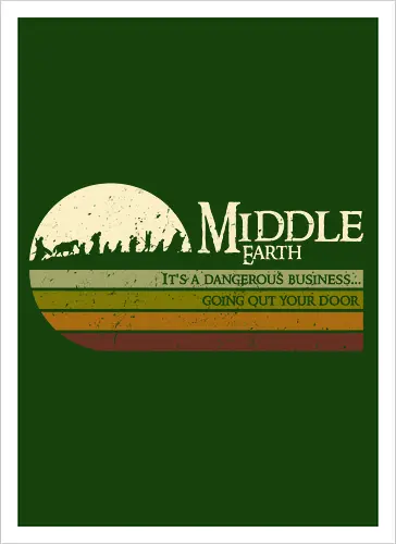 Retro Middle Earth - retro, rebel, 70s, movies, films, lotr, wizard japanese art, woodblock, japan, fantasy - Kunstdruck
