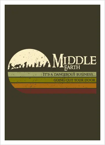 Retro Middle Earth - retro, rebel, 70s, movies, films, lotr, wizard japanese art, woodblock, japan, fantasy - Kunstdruck