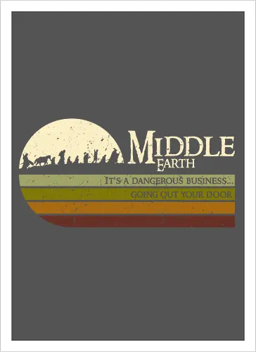 Retro Middle Earth - retro, rebel, 70s, movies, films, lotr, wizard japanese art, woodblock, japan, fantasy - Kunstdruck