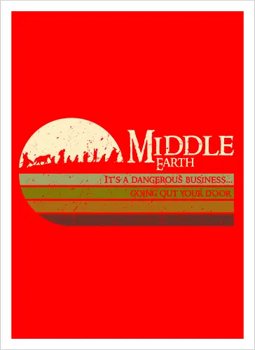 Retro Middle Earth - retro, rebel, 70s, movies, films, lotr, wizard japanese art, woodblock, japan, fantasy - Kunstdruck