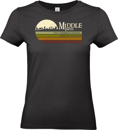 Retro Middle Earth - retro, rebel, 70s, movies, films, lotr, wizard japanese art, woodblock, japan, fantasy - Standard T-Shirt (Frauen)