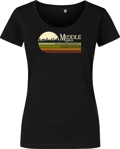 Retro Middle Earth - retro, rebel, 70s, movies, films, lotr, wizard japanese art, woodblock, japan, fantasy - Damen T-Shirt