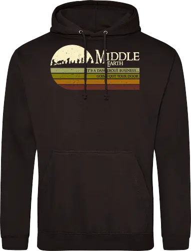 Retro Middle Earth - retro, rebel, 70s, movies, films, lotr, wizard japanese art, woodblock, japan, fantasy - Standard Hoodie