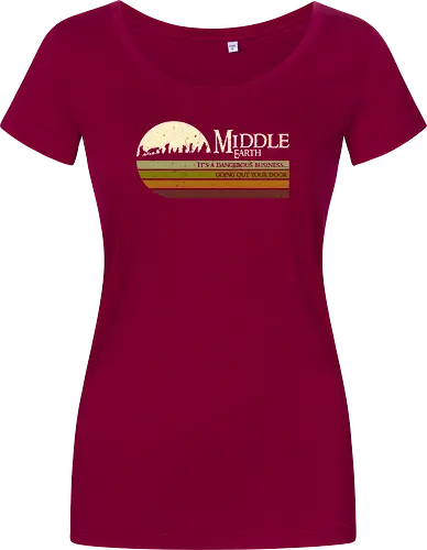 Retro Middle Earth - retro, rebel, 70s, movies, films, lotr, wizard japanese art, woodblock, japan, fantasy - Damen T-Shirt