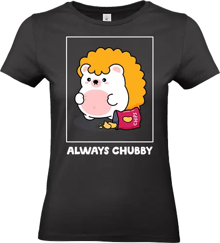 Always Chubby - always chubby, chubby hedgehog, body positive, body positivity, cute chubby, snack lover, chips, potato chips, cute hedgehog, kawaii, self love, soft belly, body acceptance, funny quote, relatable, comfort food, foodie, cute animal, cartoon hedgehog, woodland animal, cute illustration, character art, adorable, plus size love, anti diet culture, self care, cozy, cute merch, aesthetic, indie artist, cute t shirt idea, wholesome, feel good, cute critter, sillyfrenz, heho, snack attack, junk food, guilty pleasure, happy chubby, chonky, round animal, squishy, cute graphic, pastel, everyday wear, casual, playful design, positive message - Standard T-Shirt (Frauen)