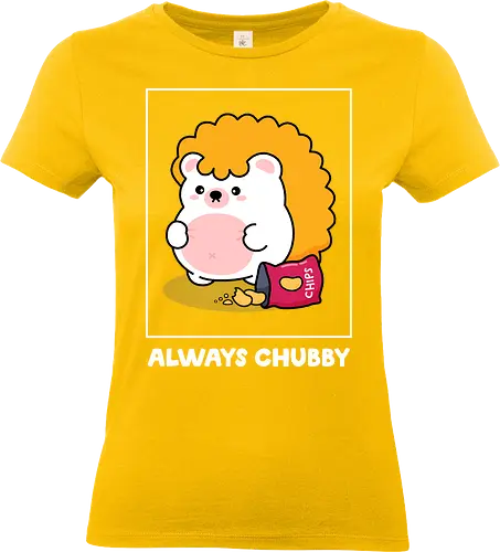 Always Chubby - always chubby, chubby hedgehog, body positive, body positivity, cute chubby, snack lover, chips, potato chips, cute hedgehog, kawaii, self love, soft belly, body acceptance, funny quote, relatable, comfort food, foodie, cute animal, cartoon hedgehog, woodland animal, cute illustration, character art, adorable, plus size love, anti diet culture, self care, cozy, cute merch, aesthetic, indie artist, cute t shirt idea, wholesome, feel good, cute critter, sillyfrenz, heho, snack attack, junk food, guilty pleasure, happy chubby, chonky, round animal, squishy, cute graphic, pastel, everyday wear, casual, playful design, positive message - Standard T-Shirt (Frauen)