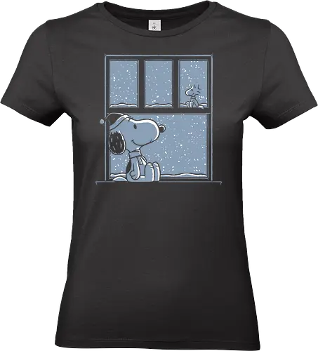 Snowy Day Dog - Snow, Snowflake, Snowday, Dog, Beagle, Bird, Pet, Cozy, Cozy Aesthetic, Cozycore, Cute, Classic, Comic, Retro, Retro Vintage, Vintage, Animation, Movie, Winter, Christmas, Christmas Vacation, Merry Christmas - Standard T-Shirt (Frauen)