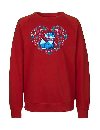 Heart of Winter - Fuchs-Kunst, Winterkunst, Weihnachtsfuchs, fox art, winter art, xmas fox, holiday fox, cute fox, christmas art, heart art, winter decor, festive art, kawaii fox, fox heart, cozy winter - Fairtrade Sweatshirt