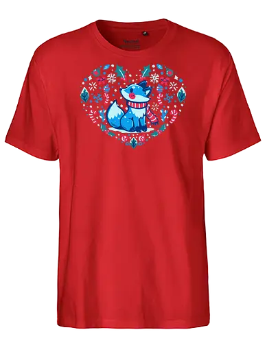Heart of Winter - Fuchs-Kunst, Winterkunst, Weihnachtsfuchs, fox art, winter art, xmas fox, holiday fox, cute fox, christmas art, heart art, winter decor, festive art, kawaii fox, fox heart, cozy winter - Fairtrade T-Shirt