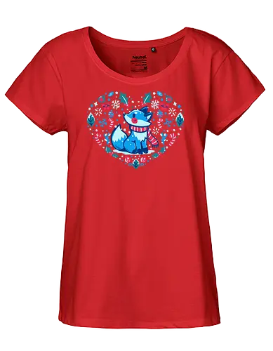 Heart of Winter - Fuchs-Kunst, Winterkunst, Weihnachtsfuchs, fox art, winter art, xmas fox, holiday fox, cute fox, christmas art, heart art, winter decor, festive art, kawaii fox, fox heart, cozy winter - Fairtrade Girl Shirt