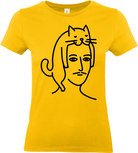  Man in Cat Hat  - Cat, White, Hat, portrait, line art, minimalist, whimsical, doodle, monochrome, cute, quirky, gift, tshirt, hoodie, fashion, poster, unisex, home decor, cathay - Standard T-Shirt (Frauen)