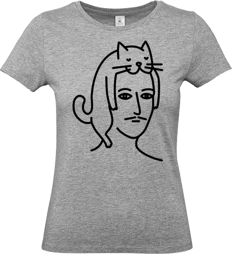  Man in Cat Hat  - Cat, White, Hat, portrait, line art, minimalist, whimsical, doodle, monochrome, cute, quirky, gift, tshirt, hoodie, fashion, poster, unisex, home decor, cathay - Standard T-Shirt (Frauen)