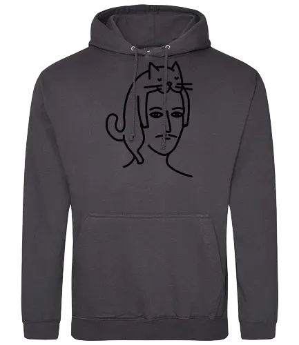  Man in Cat Hat  - Cat, White, Hat, portrait, line art, minimalist, whimsical, doodle, monochrome, cute, quirky, gift, tshirt, hoodie, fashion, poster, unisex, home decor, cathay - Standard Hoodie