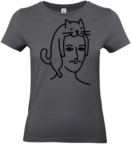  Man in Cat Hat  - Cat, White, Hat, portrait, line art, minimalist, whimsical, doodle, monochrome, cute, quirky, gift, tshirt, hoodie, fashion, poster, unisex, home decor, cathay - Standard T-Shirt (Frauen)