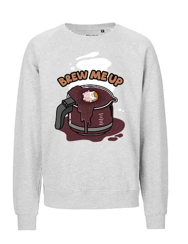 Brew Me Up - brew me up, coffee lover, caffeine addict, cute hedgehog, coffee pot, coffee spill, kawaii, morning person, need coffee, espresso, barista, coffee humor, caffeine, cute animal, sleepy, casual style, gift for coffee lovers, office humor, work from home, tired, mood, cute artwork, cartoon hedgehog, wake up, lazy morning, relatable, funny quote, cute illustration, character art, woodland animal, indie artist, cute merch, coffee t shirt idea, café vibe, cozy, warm brown, aesthetic, morning routine, coffeeholic, iced coffee fans, hot coffee, cute graphic, sillyfrenz, heho, comfort drink, relaxing soak, bath in coffee, whimsical, playful design, everyday wear - Fairtrade Sweatshirt