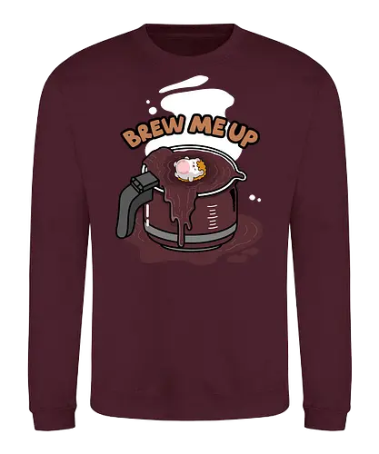 Brew Me Up - brew me up, coffee lover, caffeine addict, cute hedgehog, coffee pot, coffee spill, kawaii, morning person, need coffee, espresso, barista, coffee humor, caffeine, cute animal, sleepy, casual style, gift for coffee lovers, office humor, work from home, tired, mood, cute artwork, cartoon hedgehog, wake up, lazy morning, relatable, funny quote, cute illustration, character art, woodland animal, indie artist, cute merch, coffee t shirt idea, café vibe, cozy, warm brown, aesthetic, morning routine, coffeeholic, iced coffee fans, hot coffee, cute graphic, sillyfrenz, heho, comfort drink, relaxing soak, bath in coffee, whimsical, playful design, everyday wear - Sweatshirt