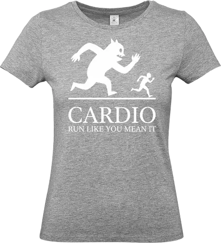 CARDIO: Run Like You Mean It - Monster Chase - Cardio, running, fitness motivation, monster chase, workout shirt, gym apparel, funny running, athlete gift, marathon training, run like you mean it, humorous workout, minimalist graphic, runner, beast mode, exercise humor - Standard T-Shirt (Frauen)