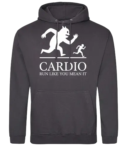 CARDIO: Run Like You Mean It - Monster Chase - Cardio, running, fitness motivation, monster chase, workout shirt, gym apparel, funny running, athlete gift, marathon training, run like you mean it, humorous workout, minimalist graphic, runner, beast mode, exercise humor - Standard Hoodie