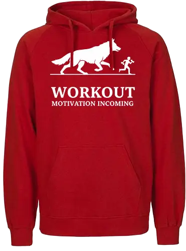 Workout Motivation Incoming: Wolf Chase - Workout, motivation, wolf, running, cardio, fitness, gym shirt, runner gift, animal graphic, predator chase, endurance, minimalist design, athlete, training apparel, intense workout, beast mode, hunting - Fairtrade Hoodie