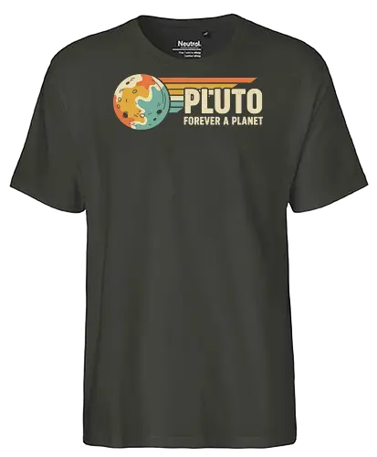 Pluto: Forever A Planet - Retro Solar System - Pluto, forever a planet, astronomy, solar system, science shirt, retro aesthetic, vintage space, nostalgic, planetary defense, dwarf planet, outer space, science humor, teacher gift, celestial body, mid-century - Fairtrade T-Shirt