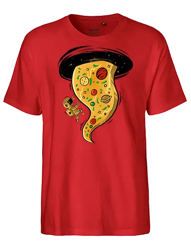 black hole pizza - pizza, food, space, astronout, delicious, beverages, meatball, sausages, fastfood, bestfriend - Fairtrade T-Shirt