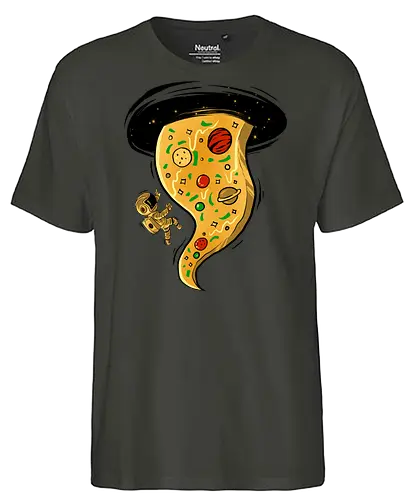 black hole pizza - pizza, food, space, astronout, delicious, beverages, meatball, sausages, fastfood, bestfriend - Fairtrade T-Shirt