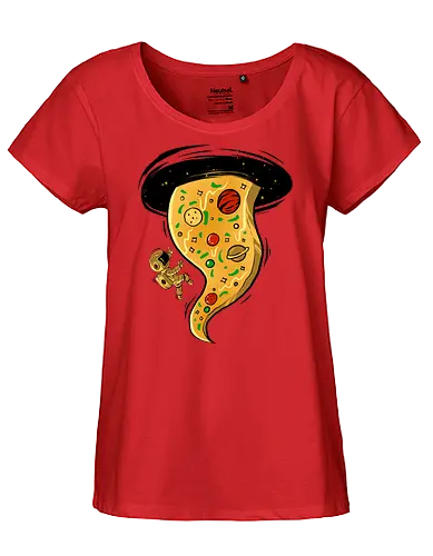 black hole pizza - pizza, food, space, astronout, delicious, beverages, meatball, sausages, fastfood, bestfriend - Fairtrade Girl Shirt