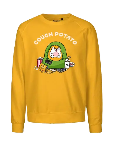 Couch Potato - couch potato, lazy day, binge watching, hedgehog, cute hedgehog, beanbag, snacks, chips, popcorn, XL soda, remote control, TV addict, streaming, stay home, introvert life, cozy vibes, cute animal, kawaii, cartoon, relatable, weekend mood, do nothing, lazy, comfort, self care, chill mode, homebody, funny quote, cute illustration, character art, woodland animal, sillyfrenz, heho, cute merch, comfy, pajama day, netflix and chill, sofa goblin, snack lover, junk food, humor, everyday wear, casual style, cute graphic, chubby, adorable, relaxed, downtime, lazy humor, gamer break - Fairtrade Sweatshirt