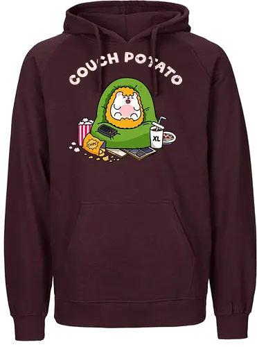 Couch Potato - couch potato, lazy day, binge watching, hedgehog, cute hedgehog, beanbag, snacks, chips, popcorn, XL soda, remote control, TV addict, streaming, stay home, introvert life, cozy vibes, cute animal, kawaii, cartoon, relatable, weekend mood, do nothing, lazy, comfort, self care, chill mode, homebody, funny quote, cute illustration, character art, woodland animal, sillyfrenz, heho, cute merch, comfy, pajama day, netflix and chill, sofa goblin, snack lover, junk food, humor, everyday wear, casual style, cute graphic, chubby, adorable, relaxed, downtime, lazy humor, gamer break - Fairtrade Hoodie