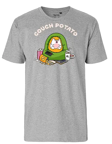 Couch Potato - couch potato, lazy day, binge watching, hedgehog, cute hedgehog, beanbag, snacks, chips, popcorn, XL soda, remote control, TV addict, streaming, stay home, introvert life, cozy vibes, cute animal, kawaii, cartoon, relatable, weekend mood, do nothing, lazy, comfort, self care, chill mode, homebody, funny quote, cute illustration, character art, woodland animal, sillyfrenz, heho, cute merch, comfy, pajama day, netflix and chill, sofa goblin, snack lover, junk food, humor, everyday wear, casual style, cute graphic, chubby, adorable, relaxed, downtime, lazy humor, gamer break - Fairtrade T-Shirt