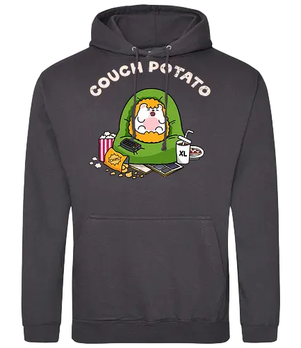 Couch Potato - couch potato, lazy day, binge watching, hedgehog, cute hedgehog, beanbag, snacks, chips, popcorn, XL soda, remote control, TV addict, streaming, stay home, introvert life, cozy vibes, cute animal, kawaii, cartoon, relatable, weekend mood, do nothing, lazy, comfort, self care, chill mode, homebody, funny quote, cute illustration, character art, woodland animal, sillyfrenz, heho, cute merch, comfy, pajama day, netflix and chill, sofa goblin, snack lover, junk food, humor, everyday wear, casual style, cute graphic, chubby, adorable, relaxed, downtime, lazy humor, gamer break - Standard Hoodie