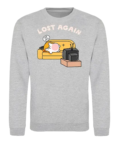 Lost Again - lost again, where is my remote, lost remote, tv remote, couch potato, hedgehog, cute hedgehog, binge watching, lazy day, homebody, stay home, kawaii, cute animal, cartoon style, tv time, sofa life, relatable, funny quote, screen time, doom scrolling, cozy vibes, introvert, comfy couch, weekend mood, no motivation, tired, modern life humor, cute illustration, character art, woodland animal, sillyfrenz, heho, nostalgic tv, old tv, vintage television, remote control, living room, self care, soft life, slow living, everyday wear, casual style, graphic tee idea, meme shirt, humorous, comfy, home entertainment, exhausted, cute graphic - Sweatshirt