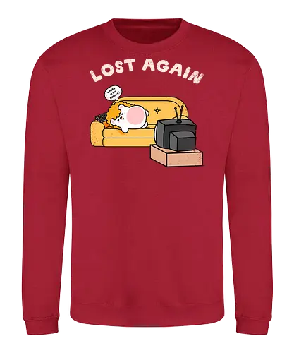 Lost Again - lost again, where is my remote, lost remote, tv remote, couch potato, hedgehog, cute hedgehog, binge watching, lazy day, homebody, stay home, kawaii, cute animal, cartoon style, tv time, sofa life, relatable, funny quote, screen time, doom scrolling, cozy vibes, introvert, comfy couch, weekend mood, no motivation, tired, modern life humor, cute illustration, character art, woodland animal, sillyfrenz, heho, nostalgic tv, old tv, vintage television, remote control, living room, self care, soft life, slow living, everyday wear, casual style, graphic tee idea, meme shirt, humorous, comfy, home entertainment, exhausted, cute graphic - Sweatshirt