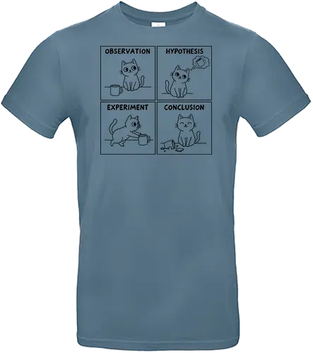 The Cat's Scientific Method: Knock It Off - Cat, scientific method, science humor, observation, hypothesis, experiment, conclusion, funny cat, scientist gift, teacher, chemistry, line art, feline, cat owner, pet humor, science apparel, cute cat, cup - Standard T-Shirt